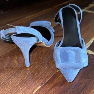 Chic Blue Velvet Stilettos with Bow